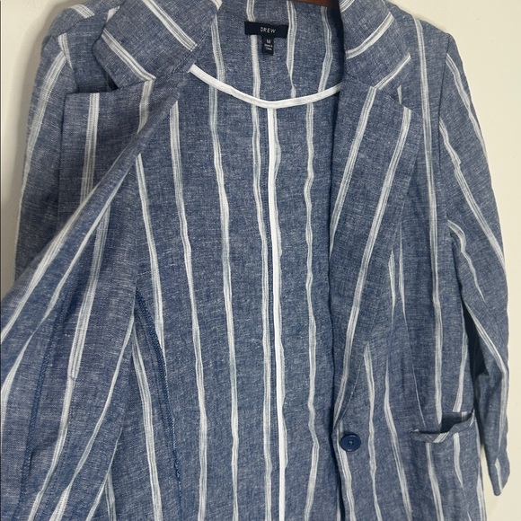DREW Blue Linen Blend Striped Blazer Jacket Size Medium - Picture 15 of 16